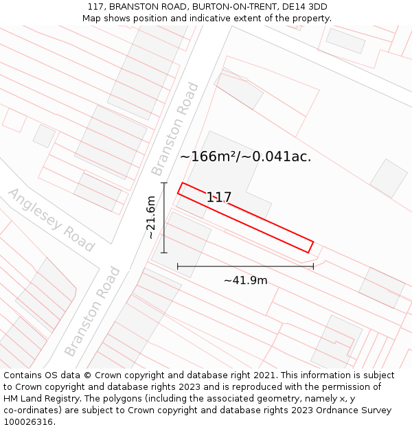 117, BRANSTON ROAD, BURTON-ON-TRENT, DE14 3DD: Plot and title map
