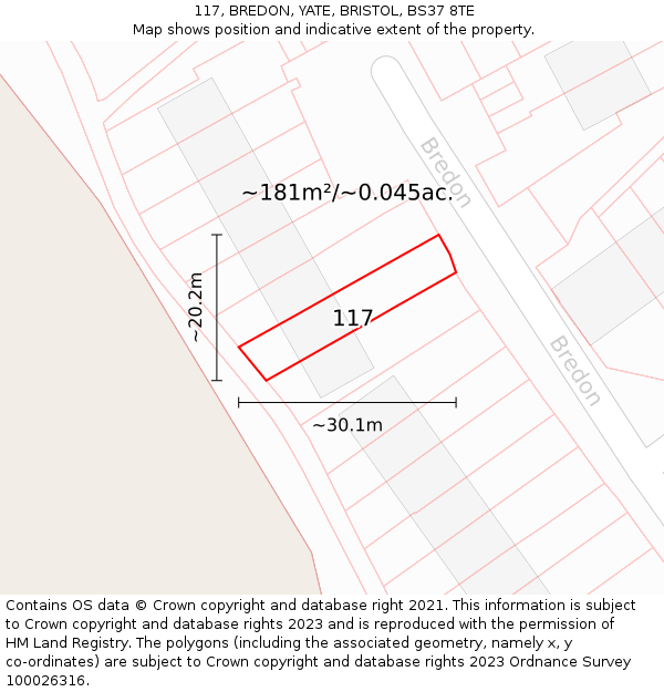 117, BREDON, YATE, BRISTOL, BS37 8TE: Plot and title map