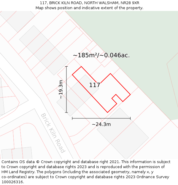 117, BRICK KILN ROAD, NORTH WALSHAM, NR28 9XR: Plot and title map