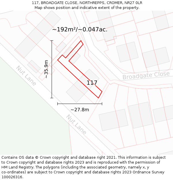 117, BROADGATE CLOSE, NORTHREPPS, CROMER, NR27 0LR: Plot and title map