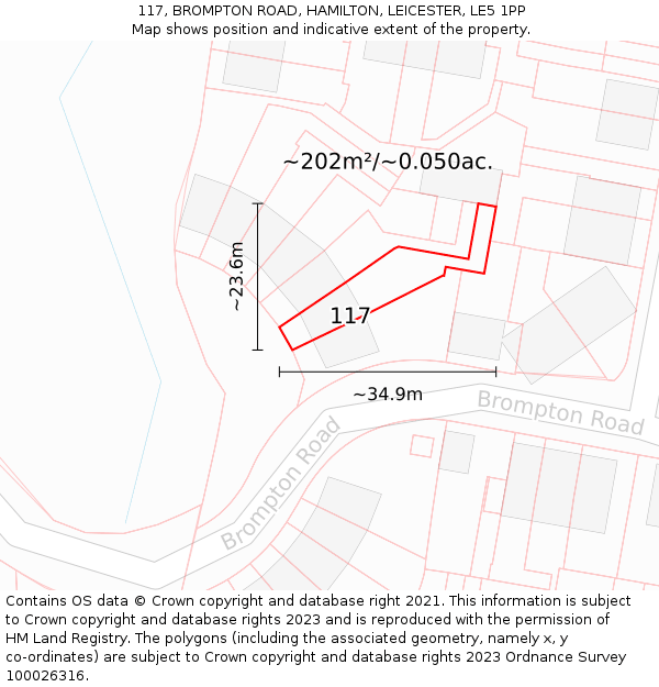 117, BROMPTON ROAD, HAMILTON, LEICESTER, LE5 1PP: Plot and title map