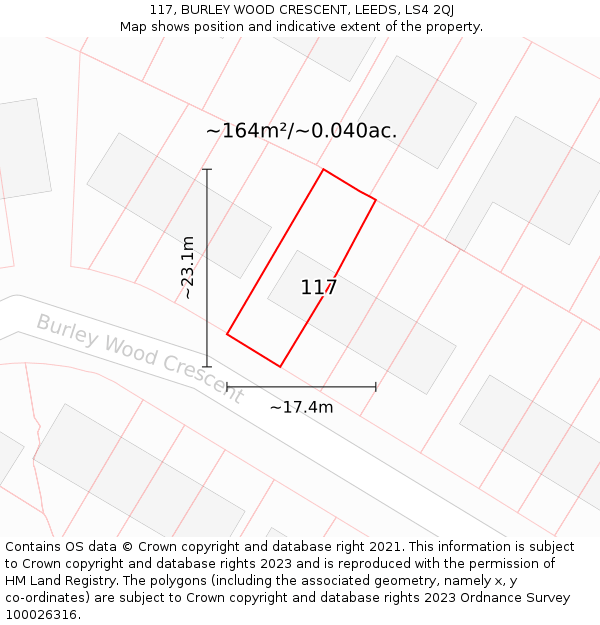 117, BURLEY WOOD CRESCENT, LEEDS, LS4 2QJ: Plot and title map
