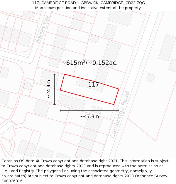 117, CAMBRIDGE ROAD, HARDWICK, CAMBRIDGE, CB23 7QG: Plot and title map