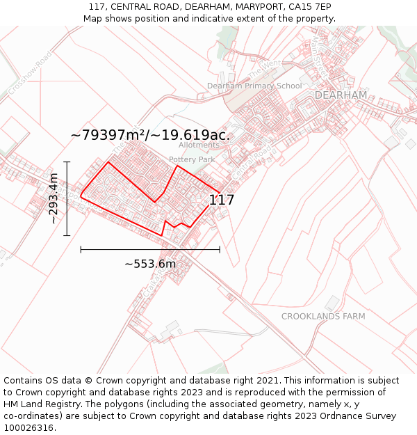 117, CENTRAL ROAD, DEARHAM, MARYPORT, CA15 7EP: Plot and title map