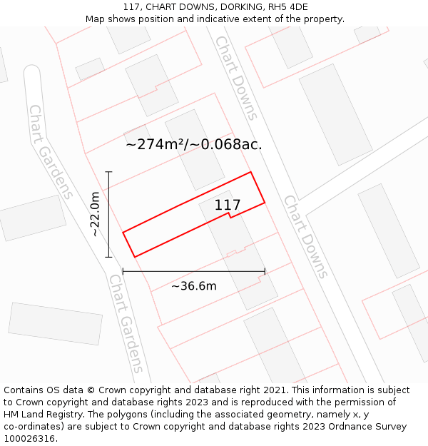 117, CHART DOWNS, DORKING, RH5 4DE: Plot and title map