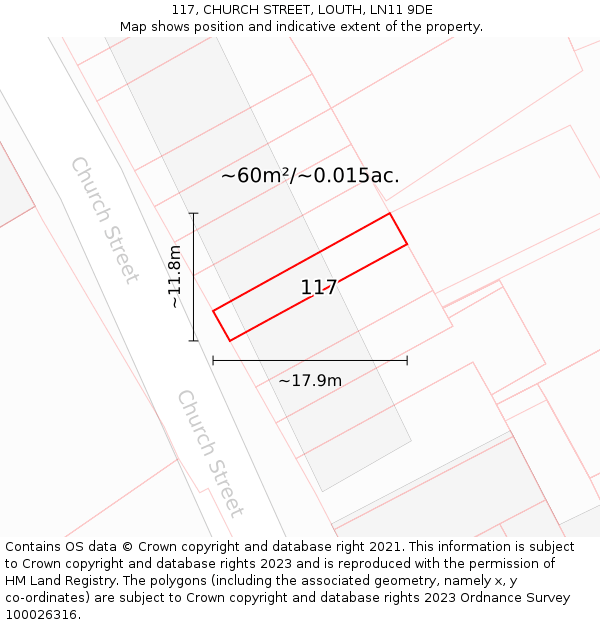 117, CHURCH STREET, LOUTH, LN11 9DE: Plot and title map