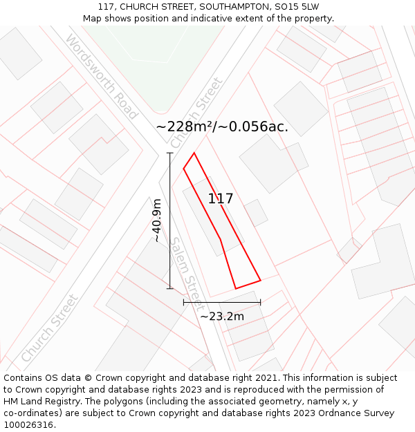 117, CHURCH STREET, SOUTHAMPTON, SO15 5LW: Plot and title map