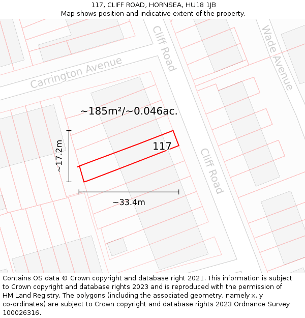 117, CLIFF ROAD, HORNSEA, HU18 1JB: Plot and title map
