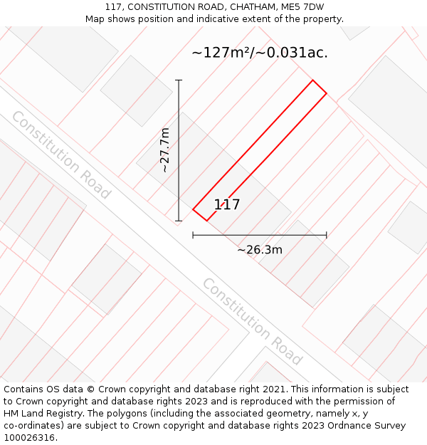 117, CONSTITUTION ROAD, CHATHAM, ME5 7DW: Plot and title map