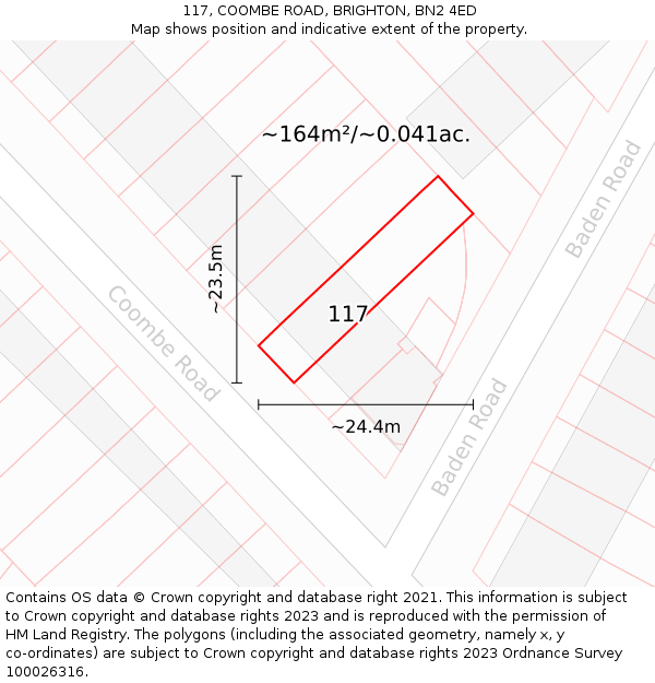 117, COOMBE ROAD, BRIGHTON, BN2 4ED: Plot and title map