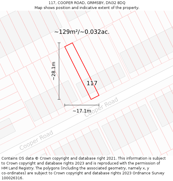 117, COOPER ROAD, GRIMSBY, DN32 8DQ: Plot and title map