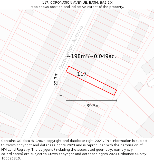 117, CORONATION AVENUE, BATH, BA2 2JX: Plot and title map