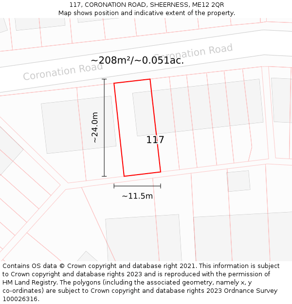 117, CORONATION ROAD, SHEERNESS, ME12 2QR: Plot and title map