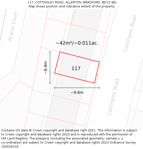117, COTTINGLEY ROAD, ALLERTON, BRADFORD, BD15 9JN: Plot and title map