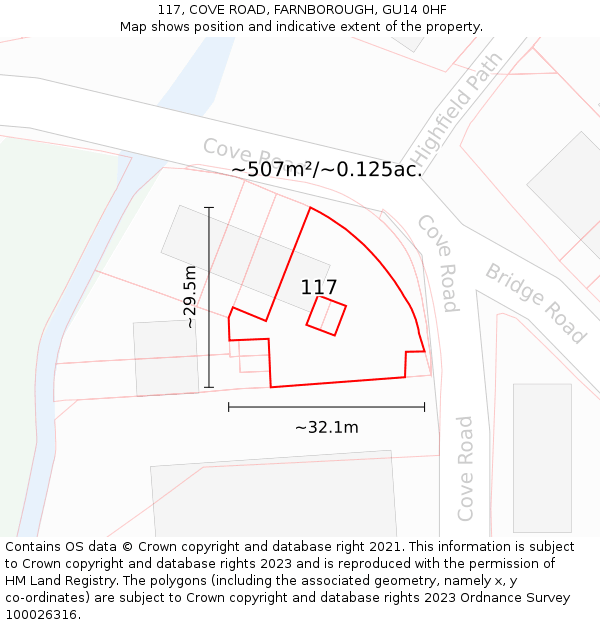 117, COVE ROAD, FARNBOROUGH, GU14 0HF: Plot and title map