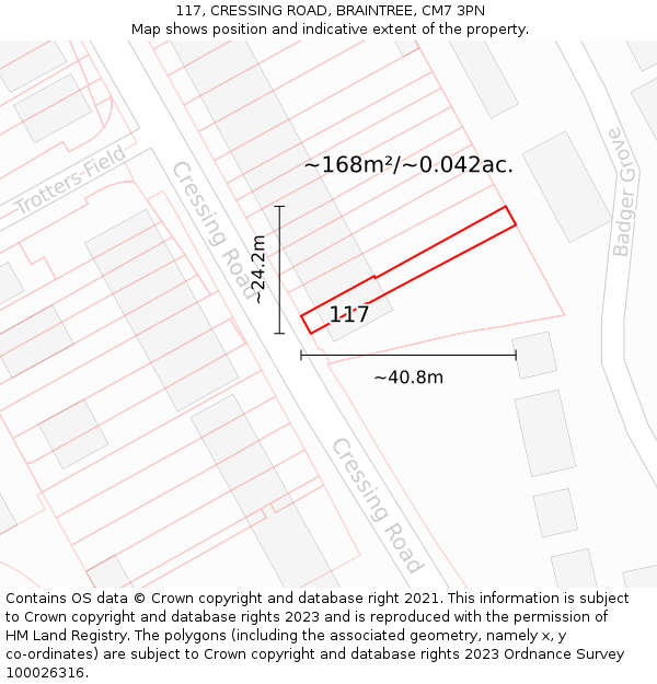 117, CRESSING ROAD, BRAINTREE, CM7 3PN: Plot and title map