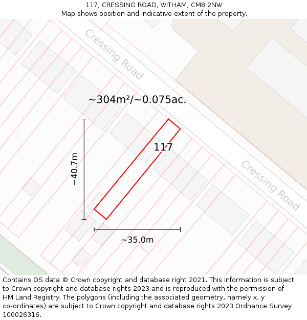 117, CRESSING ROAD, WITHAM, CM8 2NW: Plot and title map