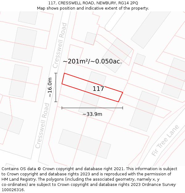 117, CRESSWELL ROAD, NEWBURY, RG14 2PQ: Plot and title map