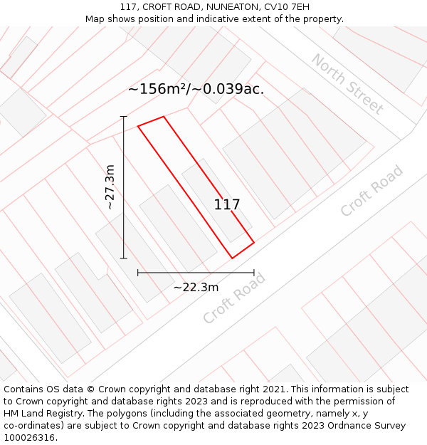 117, CROFT ROAD, NUNEATON, CV10 7EH: Plot and title map