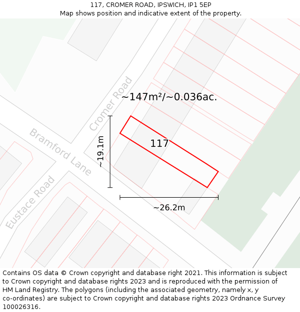 117, CROMER ROAD, IPSWICH, IP1 5EP: Plot and title map