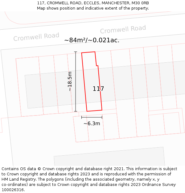 117, CROMWELL ROAD, ECCLES, MANCHESTER, M30 0RB: Plot and title map