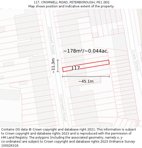 117, CROMWELL ROAD, PETERBOROUGH, PE1 2EQ: Plot and title map