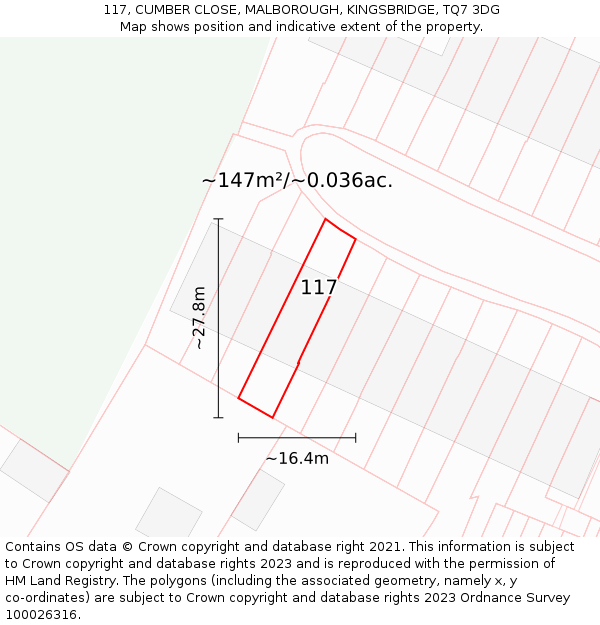 117, CUMBER CLOSE, MALBOROUGH, KINGSBRIDGE, TQ7 3DG: Plot and title map