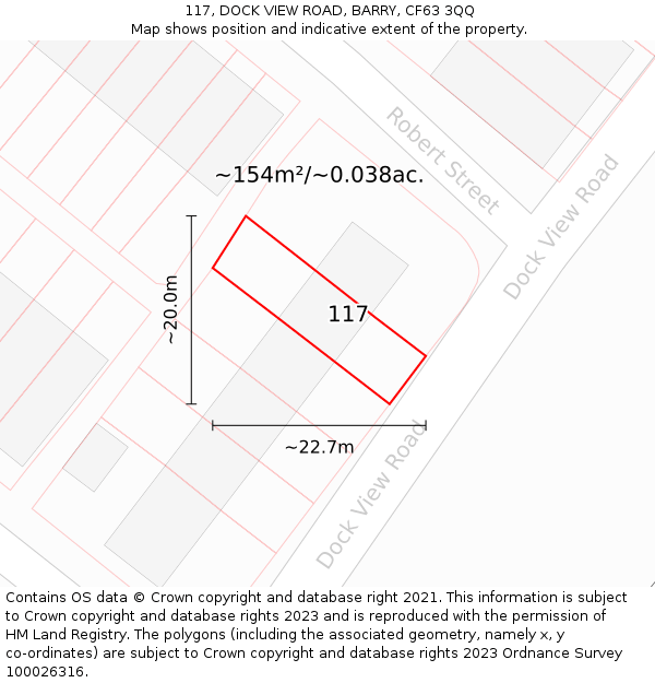 117, DOCK VIEW ROAD, BARRY, CF63 3QQ: Plot and title map