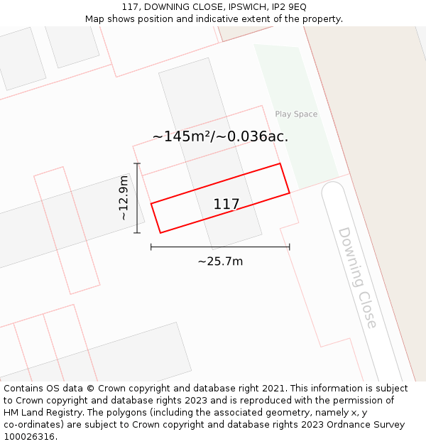 117, DOWNING CLOSE, IPSWICH, IP2 9EQ: Plot and title map