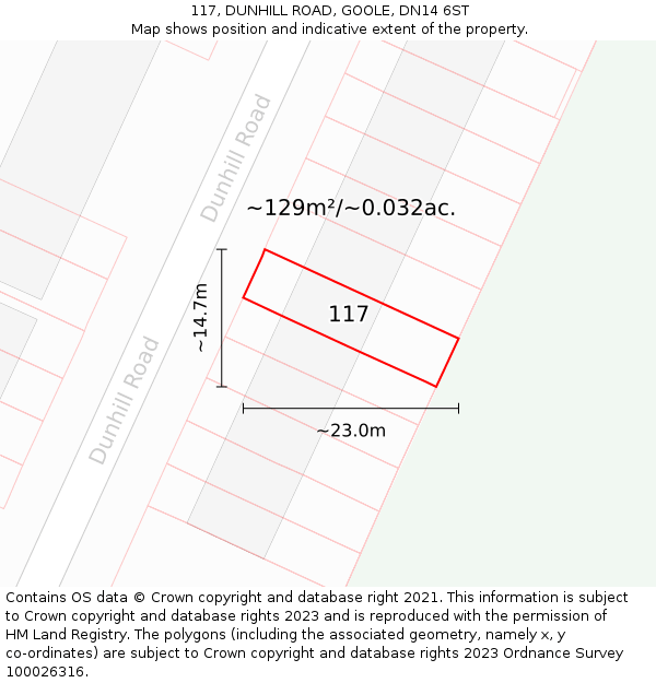 117, DUNHILL ROAD, GOOLE, DN14 6ST: Plot and title map