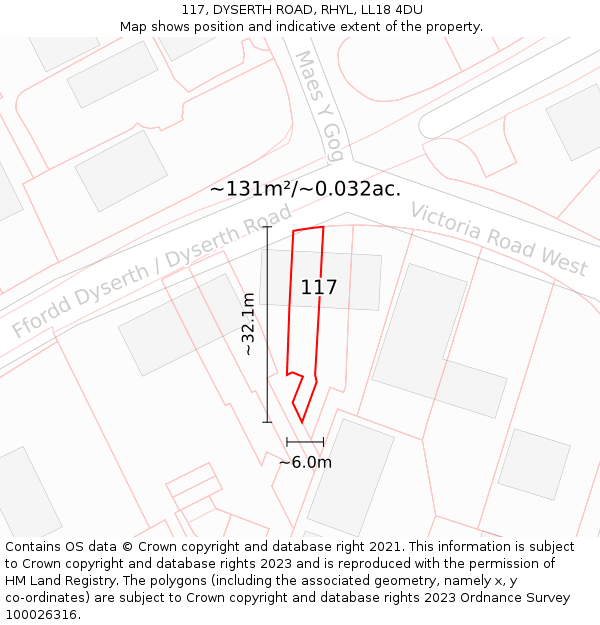 117, DYSERTH ROAD, RHYL, LL18 4DU: Plot and title map