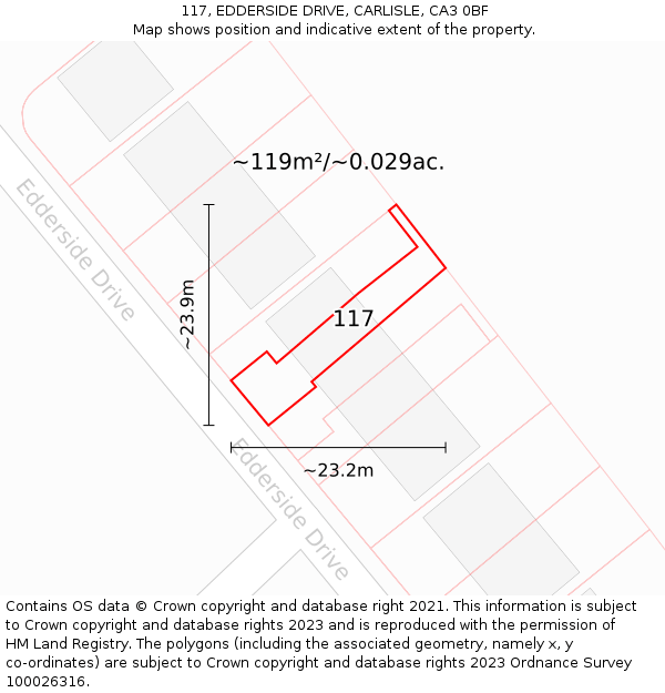117, EDDERSIDE DRIVE, CARLISLE, CA3 0BF: Plot and title map