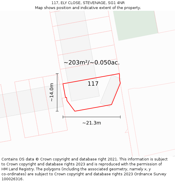 117, ELY CLOSE, STEVENAGE, SG1 4NR: Plot and title map