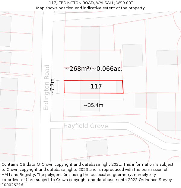 117, ERDINGTON ROAD, WALSALL, WS9 0RT: Plot and title map