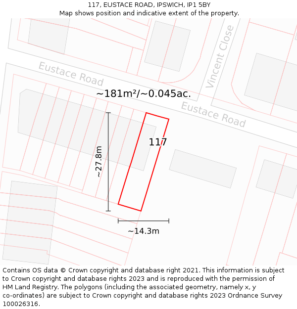 117, EUSTACE ROAD, IPSWICH, IP1 5BY: Plot and title map