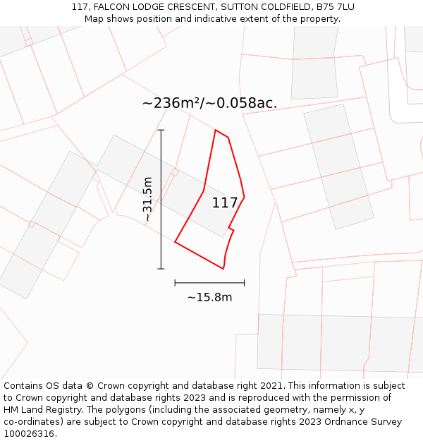 117, FALCON LODGE CRESCENT, SUTTON COLDFIELD, B75 7LU: Plot and title map