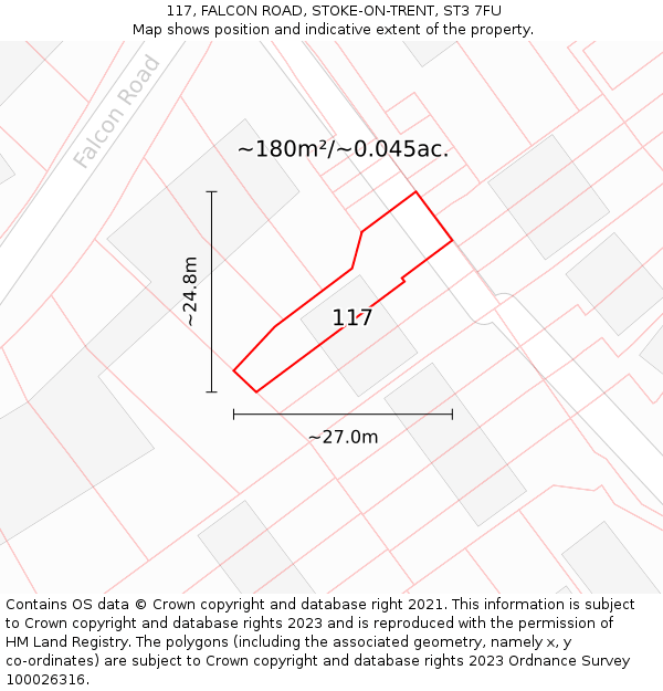117, FALCON ROAD, STOKE-ON-TRENT, ST3 7FU: Plot and title map