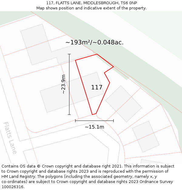 117, FLATTS LANE, MIDDLESBROUGH, TS6 0NP: Plot and title map