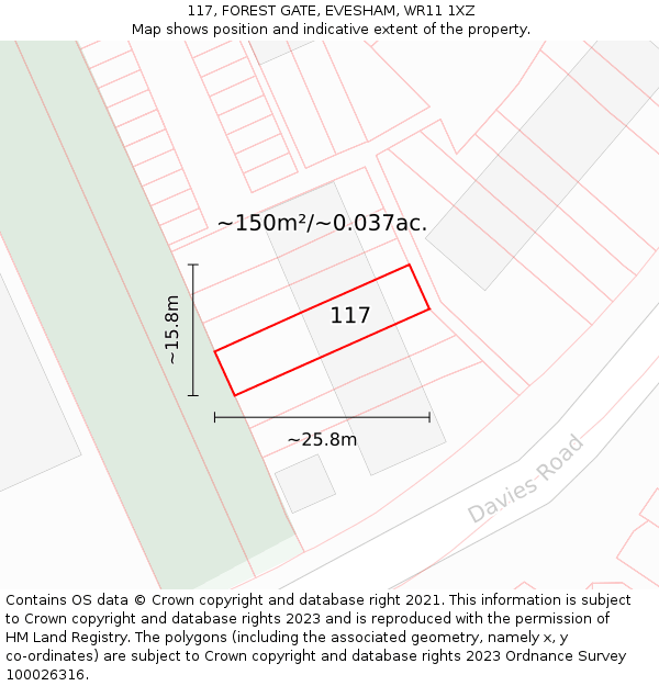 117, FOREST GATE, EVESHAM, WR11 1XZ: Plot and title map