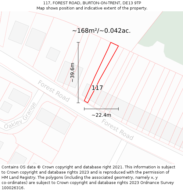 117, FOREST ROAD, BURTON-ON-TRENT, DE13 9TP: Plot and title map