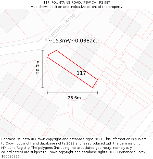 117, FOUNTAINS ROAD, IPSWICH, IP2 9ET: Plot and title map