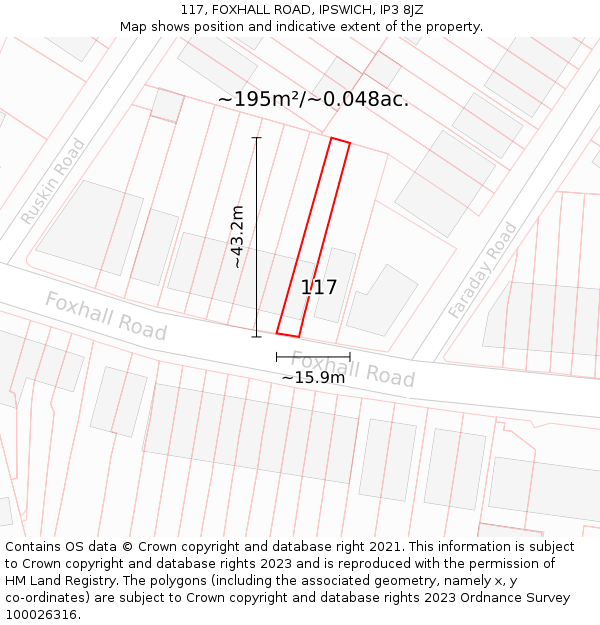 117, FOXHALL ROAD, IPSWICH, IP3 8JZ: Plot and title map