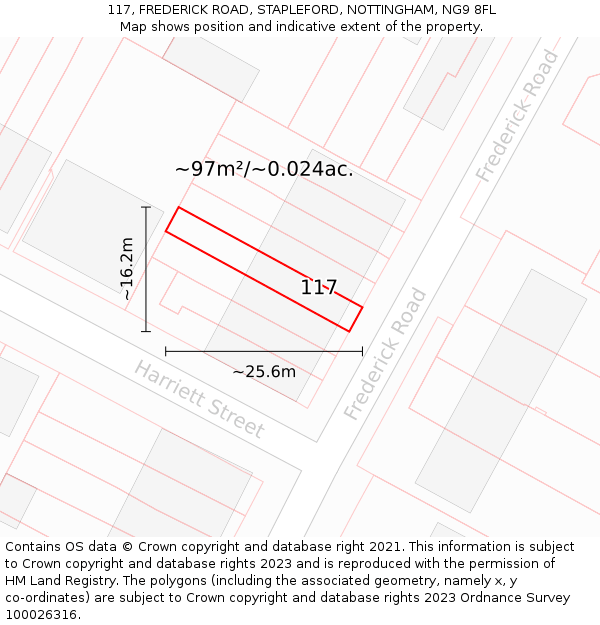 117, FREDERICK ROAD, STAPLEFORD, NOTTINGHAM, NG9 8FL: Plot and title map