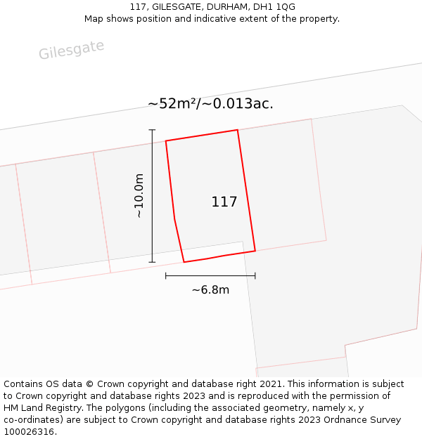 117, GILESGATE, DURHAM, DH1 1QG: Plot and title map