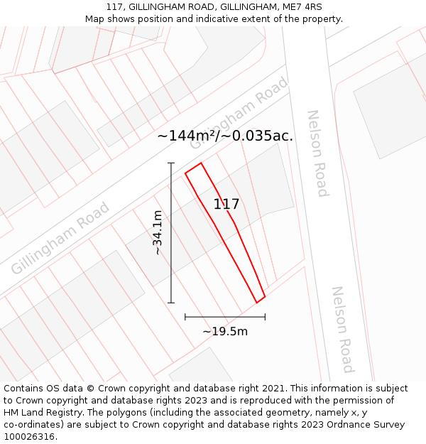 117, GILLINGHAM ROAD, GILLINGHAM, ME7 4RS: Plot and title map