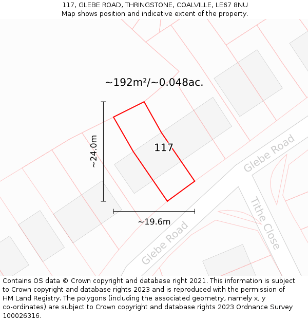 117, GLEBE ROAD, THRINGSTONE, COALVILLE, LE67 8NU: Plot and title map