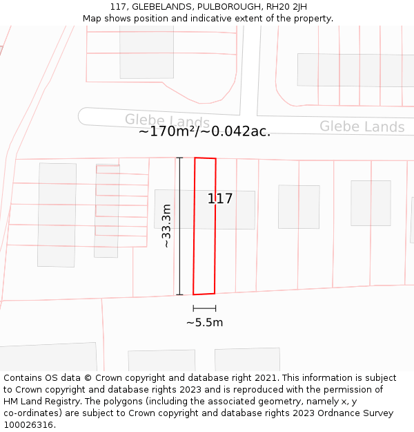 117, GLEBELANDS, PULBOROUGH, RH20 2JH: Plot and title map