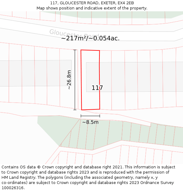 117, GLOUCESTER ROAD, EXETER, EX4 2EB: Plot and title map