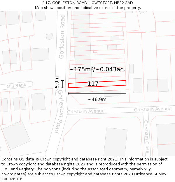 117, GORLESTON ROAD, LOWESTOFT, NR32 3AD: Plot and title map