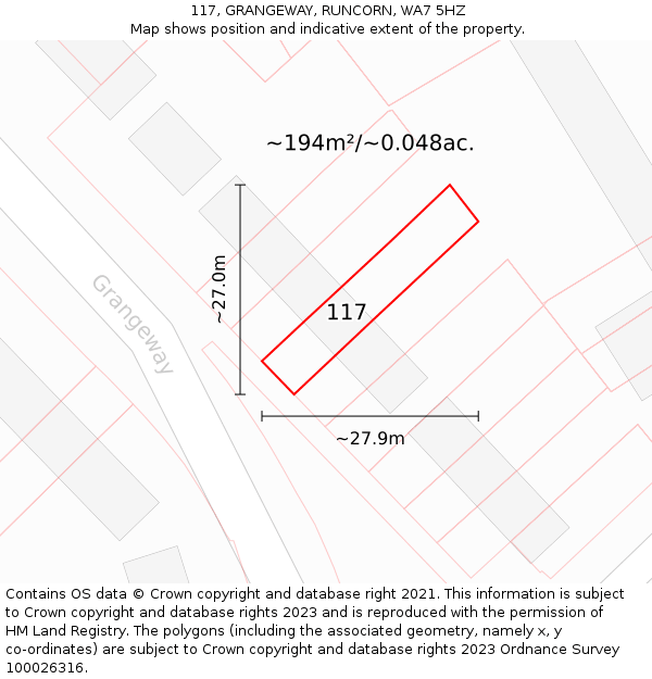 117, GRANGEWAY, RUNCORN, WA7 5HZ: Plot and title map